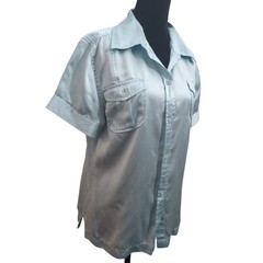 Vintage Y2K 100% Silk Ice Blue Button Front Blouse Women’s Size 14 Chadwick’s