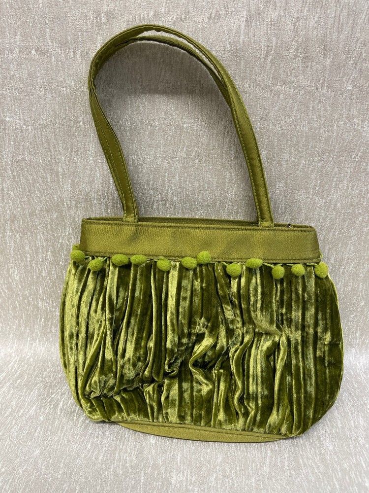Dents Women’s Bag Green Velvet w/Satin Inner Zipper Attached Vanity Mirror