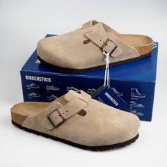 Men’s Birkenstock Boston Soft Footbed Wide Suede Clog – Taupe