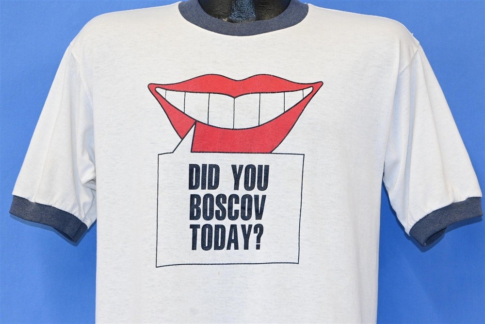 vintage 70s BOSCOVS DID YOU BOSCOV TODAY? SMILE WHITE RINGER t-shirt LARGE L
