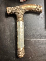 Victorian Cane/umbrella Handle Gold Mother Of Pearl 1800’s Used Some Tiny Dents