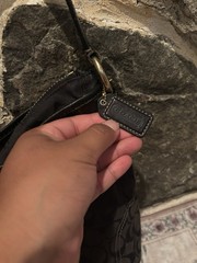Coach Signature Black Logo Shoulder Bag Small w/ Zip, Pockets, Charm, Gold