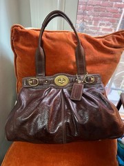 COACH GARNET 13915 GUNMETAL PLEATED LEATHER SATCHEL/SHOULDER BAG