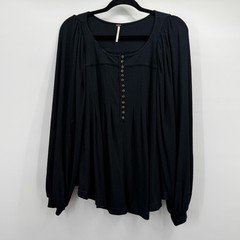 Free People Shirt Womens Small Black Button Scoop Neck Tunic Top Balloon Sleeve