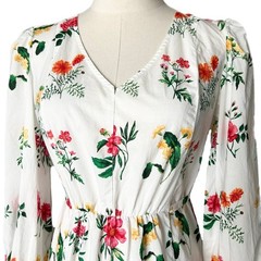 Gal Meets Glam Tabitha Floral Cotton Maxi Dress White Pink V-Neck Pockets Size 6