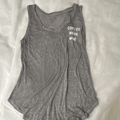 Zoe + Liv Women’s M Gray Scoop Neck Tank Top Sleeveless “Coffee Work Wine”