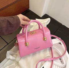 Women’s Pink Rectangle Top Handle Satchel Bag Gold Hardware Detachable Strap