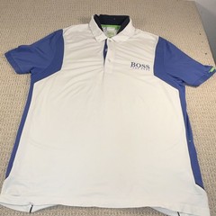 BOSS Hugo Boss Men’s Modern Fit Colorblock Short Sleeve Polo Shirt White/Blue M