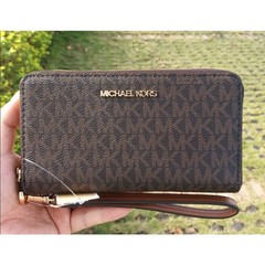 Michael Kors Travel Large Flat MF Phone Case Wristlet Women Wallet Brown