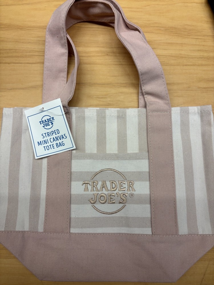 NEW Trader Joe’s Mini Canvas Tote Bag Striped Limited Edition Tan Color