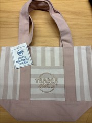 NEW Trader Joe’s Mini Canvas Tote Bag Striped Limited Edition Tan Color