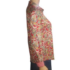 Chaps Petite M No Iron 100% Cotton Red Paisley Button Shirt Flip Stripe Cuff