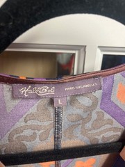 Hale Bob Faux Wrap Dress Large Purple Orange Boho Geometric Medallion Long Sleev