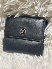 CHANEL Coco Button Leather Three fold Wallet