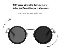Vintage Steampunk Round Polarized Sunglasses ND9 Adjustable Dimming UV400 MensX