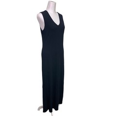 GAP Womens Medium Long Black Straight PolyRayon Sleeveless V Neck Maxi Dress