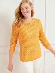 NWT $9100 TALBOTS SUNRAY YELLOW/IVORY POINTELLE MARL CREWNECK SWEATER PXL