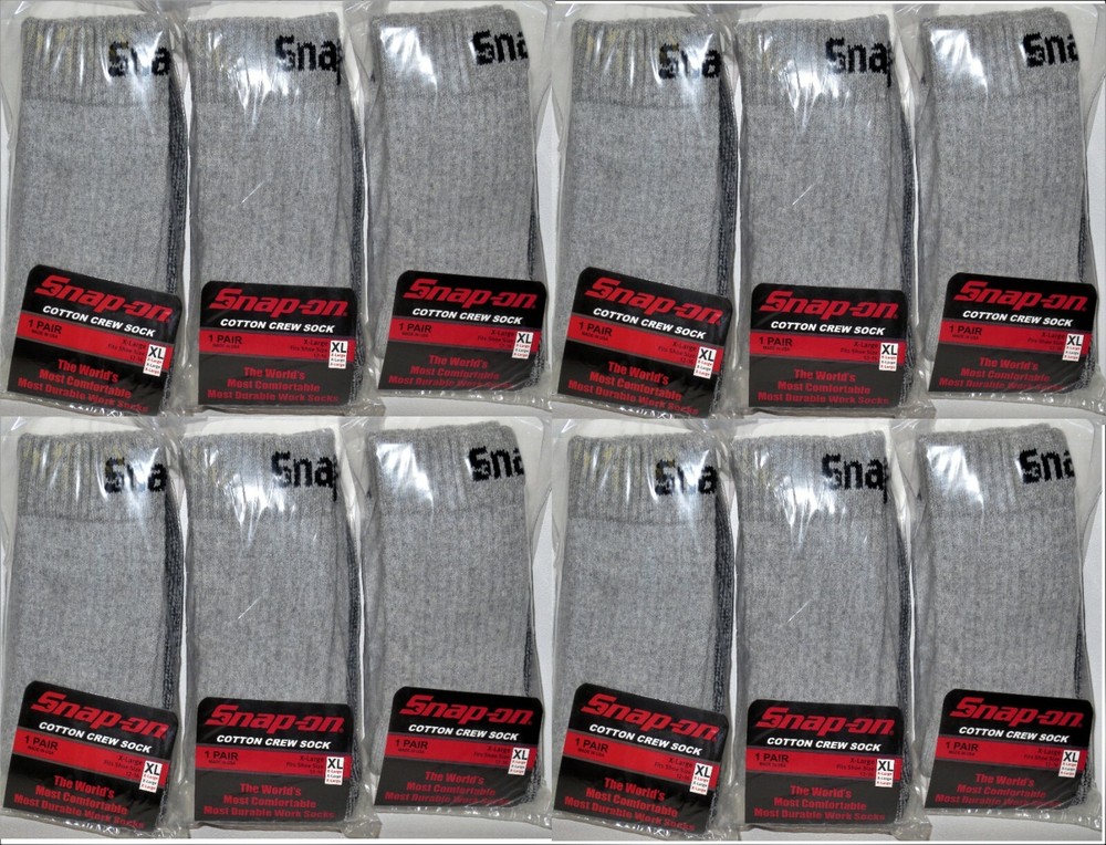 12 PAIRS Men’s GRAY Snap-On Crew Socks X-LARGE *FREE SHIPPING* MADE IN USA *NEW