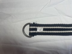 Black White Striped Canvas Web Belt Double D Ring Buckle Adjustable Casual Unise
