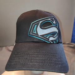 Superman S Logo Patch Ball Cap DC Comics Black Hat Black Neon Blue Symbol OSFM