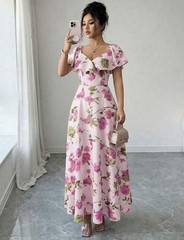 Brand New Floaty Ruffle Ditsy Flower Dusty Pink Maxi Dress Wedding Summer 10