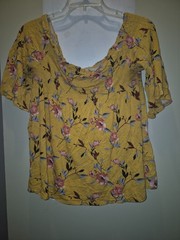 Junior’s Rewind Yellow Floral Empire Waist Off Shoulder Boho Top Size Medium