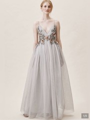 BHLDN Anthropologie Nymph Dress Beaded Tulle Gray size 12