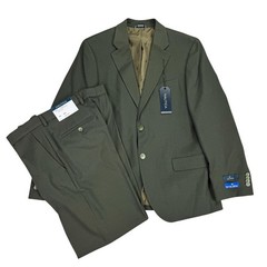 Nautica Mens 2-Piece Modern Fit Active Stretch Solid Suit Olive Green 38S 32W