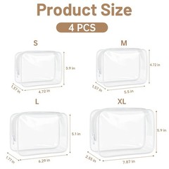 SLRVPVWO 4 Pcs Clear Toiletry Bag, Portable Makeup Cosmetic Bags Pouch White