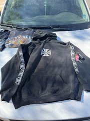 90s RARE West Coast Choppers Jesse James Iron Cross Hoodie Vintage Biker 2XL