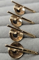 VTG 14K Solid Yellow Gold Shirt Tuxedo Button Stud Set 4Gray Stone 10.6Grams MCM
