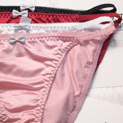 4PCS/LOT Sexy Womens Silky Satin Panties Underwear Bikinis Briefs Lingerie Soft