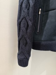 Brunello Cucinelli Men’s Navy Leather Bomber Jacket Full Zip Cable Sleeves 50