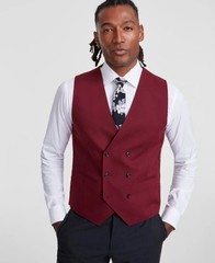 TAYION Mens Classic fit Double Breasted Suit Vest Size Large Red E091448