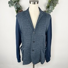Howe Mens Blazer Jacket Coat L XL Knit Mixed Media Navy Blue Speck Casual