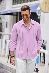 Coofandy Mens Cuban Guayabera Shirt Casual Button Down Shirts Long Sleeve Summer