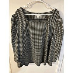Cato Women B/W Houndstooth Square Neck Puff Sleeve Blouse Top Plus 18/20