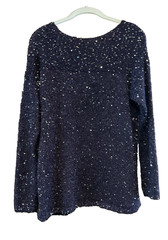 Chico’s Sweater Purple Metallic Sequin V Neckline Sparkle- size not specified