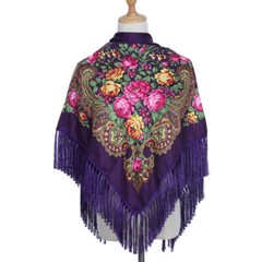 Ethnic Style Shawl Print Square Scarf Cotton Scarf Retro Tassel Shawl Women