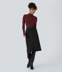 Halara Mid Rise Front Side Flap Pocket Midi Corduroy Casual Skirt Size XL Reg 20
