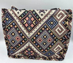 Southwestern Woven Geometric Print Tote Bag, Black Straps, 11.5″HX13″WX4.8″D