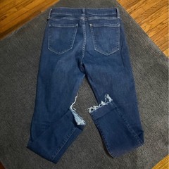 GAP Mid Rise Skinny Jeans Dark Wash Distressed Raw Hem Size 27 4R