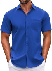 Mens Short Sleeve Casual Button Down Shirts Summer Untucked Dress Shirts
