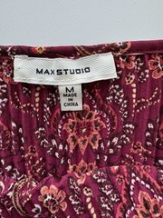Maxi Studio Women’s Pleated Printed Crepe Top Red Flare Sleeves Size M Boho