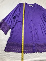 Collections Etc Pin-tuck Crotchet Lace Trim Tunic Blouse Plus 3XL Boho Casual
