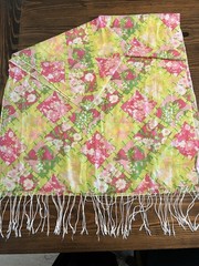Lilly Pulitzer Murfee Scarf Sunshine Hibiscus Lime & Pink Silk/Cashmere blend