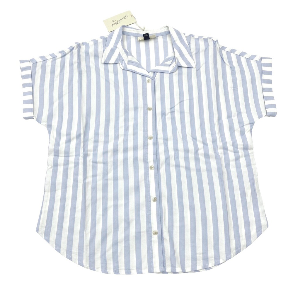 Universal Thread Womens Size S Dolman Short Sleeve Button Down Shirt Blue Stripe