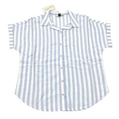 Universal Thread Womens Size S Dolman Short Sleeve Button Down Shirt Blue Stripe
