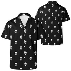 Black Mens Skull Hawaiian Shirt