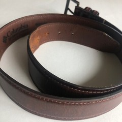 Columbia Brown Leather Belt Heavy Duty Work Mens Sz 42 Double Loops Brass Patina